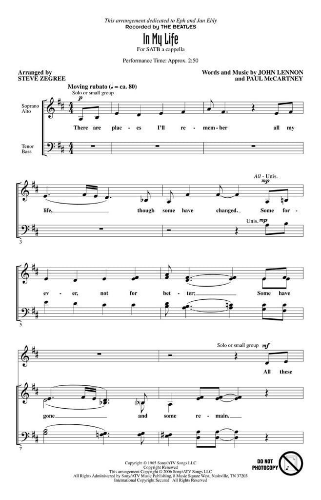 In My Life (SATB Arr. Zegree)